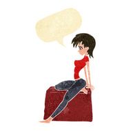 cartoon pin up pose girl with speech bubble