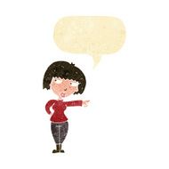 cartoon annoyed woman pointing with speech bubble