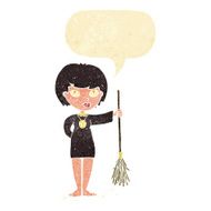 cartoon pretty witch girl with speech bubble