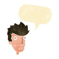 cartoon nervous man with speech bubble N7