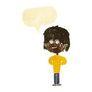 cartoon happy scruffy boy with speech bubble N2