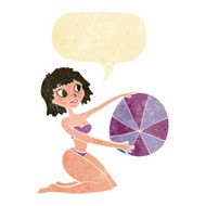 cartoon bikini girl with beach ball speech bubble N2