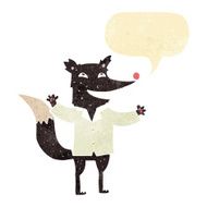 cartoon happy wolf wearing shirt with speech bubble