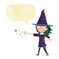 cartoon witch girl casting spell with speech bubble N2