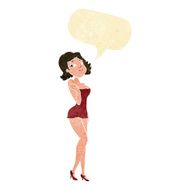 cartoon attractive woman in short dress with speech bubble N2