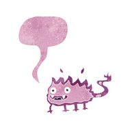cartoon little fire demon with speech bubble N3