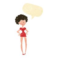 cartoon happy woman with hands on hips speech bubble N3