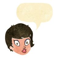 cartoon surprised female face with speech bubble N6