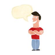 cartoon grinning man with speech bubble N6