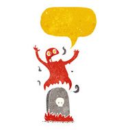 cartoon ghost rising from grave with speech bubble N4