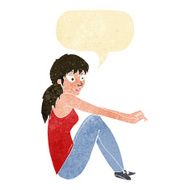 cartoon happy woman sitting with speech bubble N3