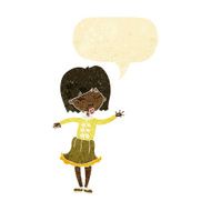 cartoon waving woman with speech bubble N4
