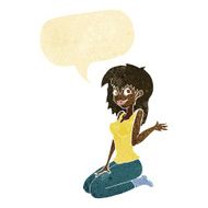 cartoon pretty girl waving with speech bubble