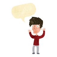 cartoon man waving arms with speech bubble
