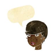 cartoon pretty female face with speech bubble N6