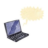 cartoon laptop computer with speech bubble