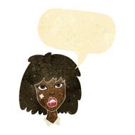 cartoon woman with bruised face speech bubble