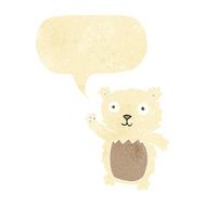 cartoon waving polar bear cub with speech bubble N3