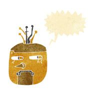 cartoon gold robot head with speech bubble