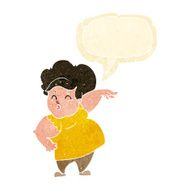 cartoon happy overweight lady with speech bubble