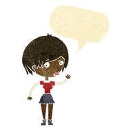 cartoon waving woman with speech bubble N5
