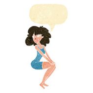 cartoon sitting woman in dress with speech bubble N2