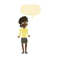 cartoon woman shrugging shoulders with speech bubble N9