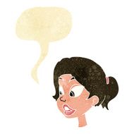 cartoon friendly woman with speech bubble N3