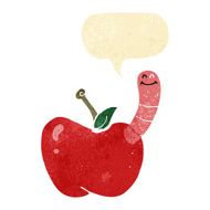 cartoon apple with worm speech bubble N2