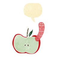 cartoon apple with worm speech bubble N3