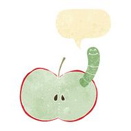 cartoon apple with worm speech bubble N4