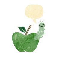 cartoon apple with bug speech bubble