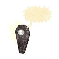 spooky cartoon coffin with speech bubble