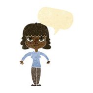 cartoon woman shrugging shoulders with speech bubble N10