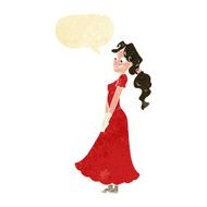 cartoon pretty woman in dress with speech bubble N2