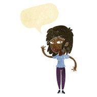cartoon pretty woman waving with speech bubble N2