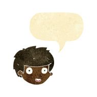 cartoon happy boy&#039;s face with speech bubble N2