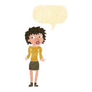 cartoon woman shrugging shoulders with speech bubble N11