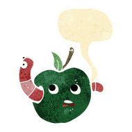 cartoon worm in apple with speech bubble