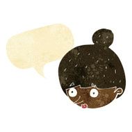 cartoon surprised woman&#039;s face with speech bubble