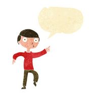 cartoon boy pointing with speech bubble