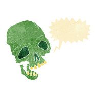 cartoon ancient spooky skull with speech bubble