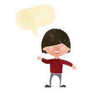 cartoon waving boy with speech bubble