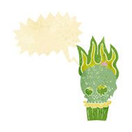 cartoon spooky skull cupcake with speech bubble