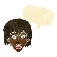 cartoon frightened woman with speech bubble