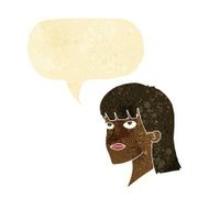 cartoon serious woman with speech bubble
