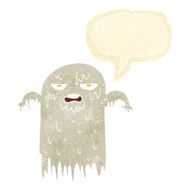 cartoon slimy ghost with speech bubble