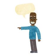 cartoon old man gesturing Get Out! with speech bubble