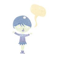 cartoon waving vampire girl with speech bubble