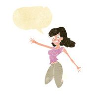 cartoon jumping woman with speech bubble N2